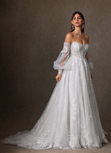 Azazie Elowyn Wedding Dresses Diamond White Ball-Gown Strapless Lace Dress image1