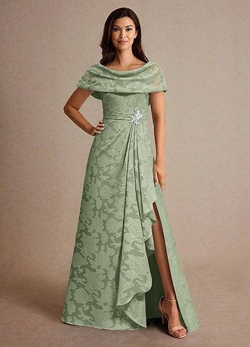 Azazie Branford Mother of the Brides Dresses Dusty Sage A-Line Pleated Floral Burnout Dress image1