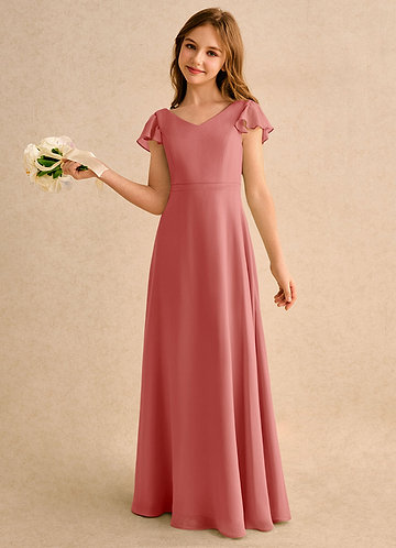 Azazie Nari Girls Formal Flower Girl Dresses Vestido Rosa Antiga de Chiffon de Linha A com com mangas image1