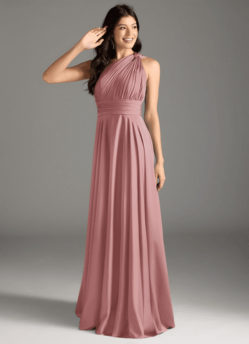 Azazie Charlize Bridesmaid Dresses Dusty Rose A-Line One Shoulder Stretch Satin Dress image1