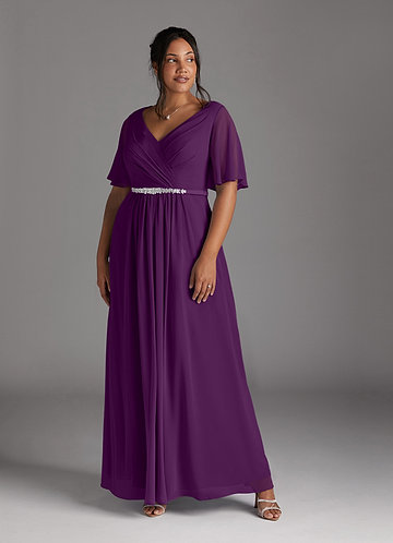 Azazie Tricia Mother of the Brides Dresses Grape A-Line V-Neck Pleated Chiffon Dress image1