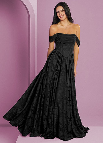 Barbie ♥ Azazie Bridesmaid Dresses Black A-Line Off the Shoulder Floral Burnout Convertible Dress image1