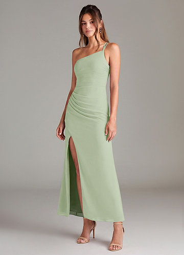 Azazie Eren Brautjungfernkleider Meerjungfrau-Linie One-Shoulder Chiffon Kleid Staubiger Salbeigrün image1