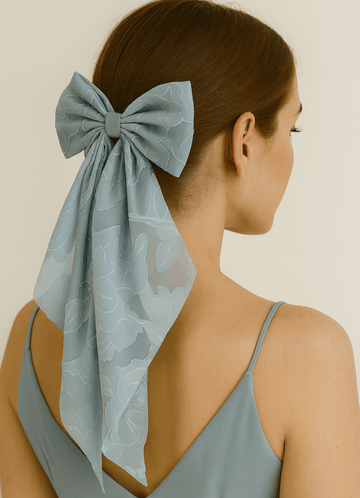 front Matching Color Floral Burnout Bow Hair Clip