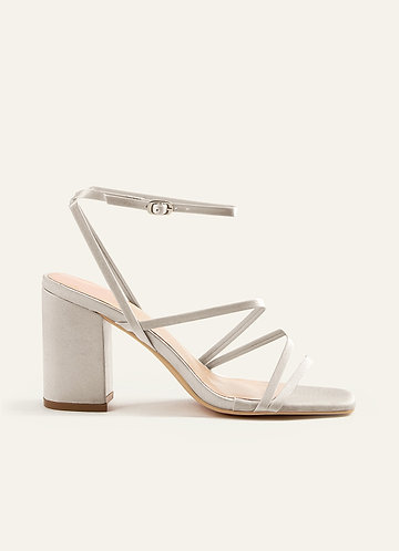 front Matching Color Matte Satin Ankle Strap Block Heel Sandals