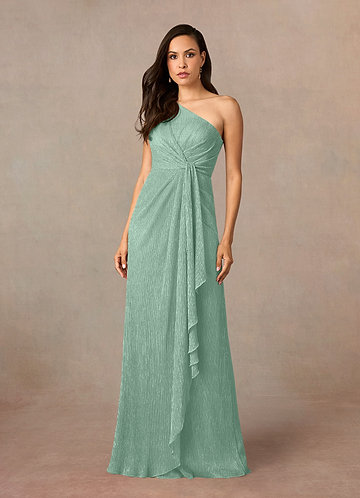 Azazie Theresa Mother of the Brides Dresses Aquamarine Sheath One Shoulder Metallic Mesh Dress image1