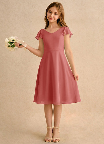 Azazie Narin Girls Formal Klänningar för brudeflicka Klä A-Line i Chiffong med ärmar image1