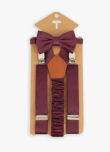 front Boy's Matching Matte Satin Bow Tie & Suspenders Set
