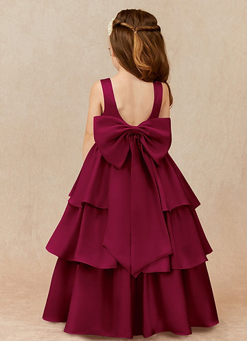 Azazie Margie Flower Girl Dresses Burgundy A-Line Bow Stretch Satin Dress image1