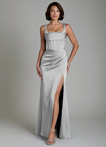 Amora Bridesmaid Dresses Silver Mermaid Corset Stretch Satin Dress image1