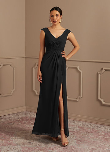 Dark Navy Azazie Endora A-Line Scoop Lace Chiffon Asymmetrical