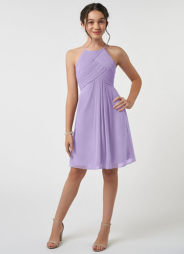 Azazie Ginny Junior Robe Trapèze en Mousseline de soie Plissée Lilas image1