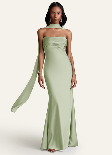 green emerald velvet dress Luxury Sage Green Feathers Evening Dress with Scarf Cape SS014 – DreamyVow main image 1