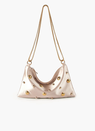 front Studded Satin Shoulder Chain Bag