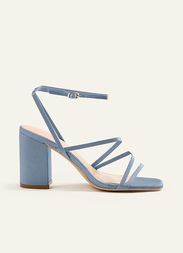 front Matching Color Matte Satin Ankle Strap Block Heel Sandals