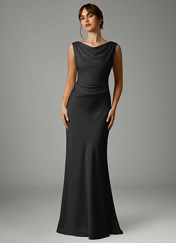 Azazie Kieryn Bridesmaid Dresses Black Mermaid Pleated Stretch Satin Dress image1