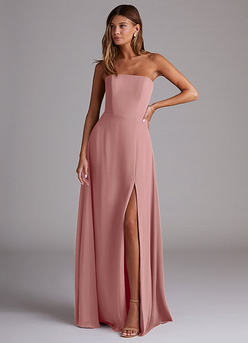 Azazie Wren Abiti da Damigella Abito Convertibile A-Line in Chiffon Spacco Laterale Rosa Polverosa image1