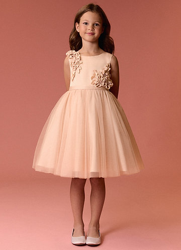 Barbie ♥ Azazie Flower Girl Dresses Scoop Rosette Bow Stretch Satin Tulle A-line Dress image1