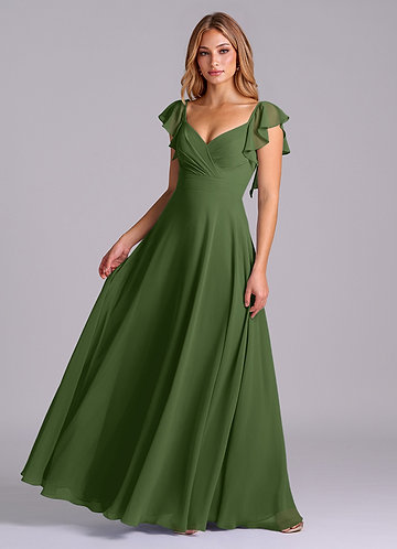 Azazie Leilani Bridesmaid Dresses Olive A-Line Pleated Chiffon Dress image1