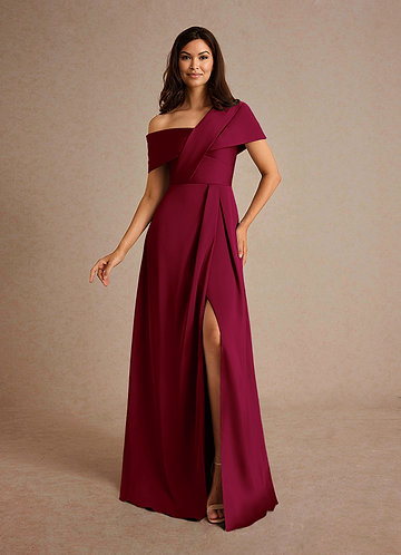 Azazie Milton Mother of the Brides Dresses Burgundy A-Line Pleated Stretch Satin Dress image1