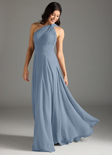 Azazie Charlize Bridesmaid Dresses Dusty Blue A-Line One Shoulder Chiffon Dress image1