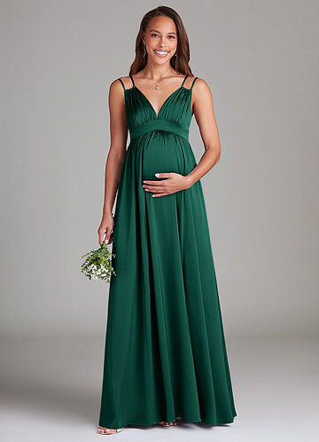Azazie Allessia Stretch Satin Dress Emerald Maternity Bridesmaid Dresses |  Azazie