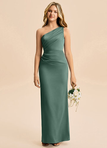 eucalyptus junior bridesmaid dresses Elegant One-Shoulder Junior Bridesmaid Dress | Flowy Chiffon Formal Gown