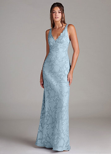 Azazie Tianna Bridesmaid Dresses Sky Blue Sheath Lace Floral Burnout Dress image1