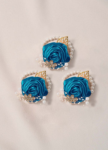 front 3PC Matching Color Bridesmaids Wrist Corsage with Pearl Bracelet