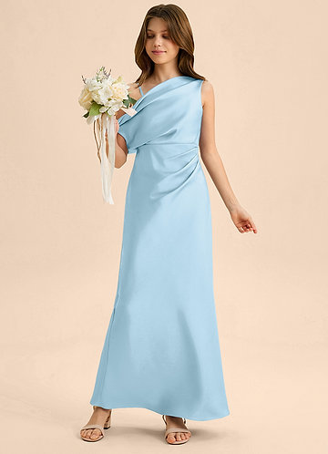 Azazie Emerson Junior Vestido de Azul Cielo de Satén Elástico de Corte Recto con Vestidos sin tirantes image1