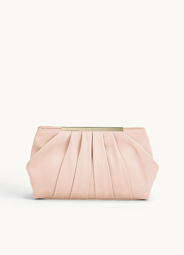 front Matching Color Stretch Satin Pleated Clutch