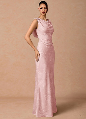 green emerald velvet dress Bridesmaid Dresses Blush Pink Flowy One Shoulder Long Sleeves Floor Le