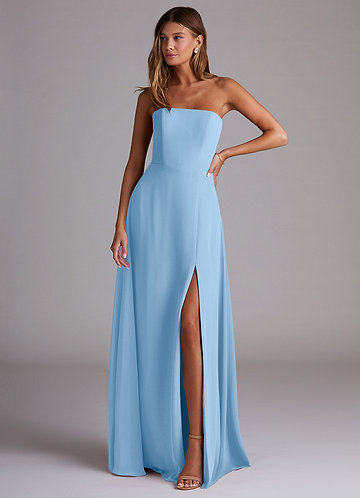 Azazie Wren Bridesmaid Dresses Powder Blue A-Line Side Slit Chiffon Convertible Dress image1
