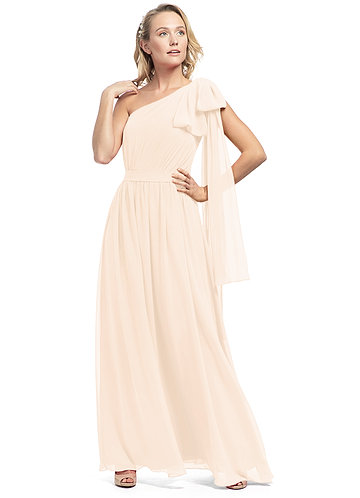 azazie pearl pink dress Azazie Plus Size Strapless A-Line Ruffles Maxi Wedding Guest Semi-Formal Dresses in Soft Pink