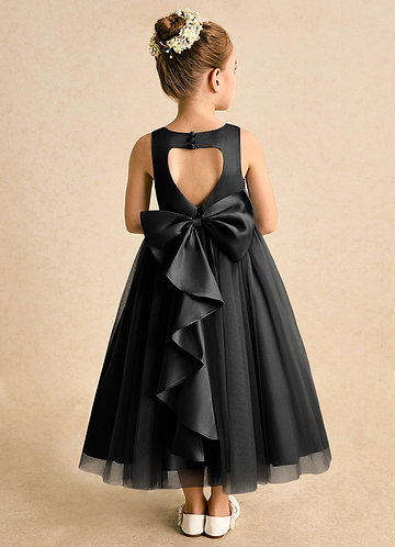 Azazie Solia Robes de Fillette d'Honneur Robe Princesse en Tulle Arc Noir image1
