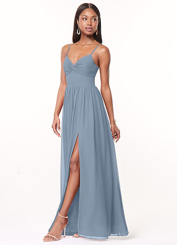 Azazie Zeya Bridesmaid Dresses Dusty Blue A-Line V-Neck Pleated Chiffon Dress image1