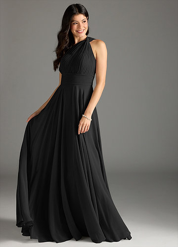 Azazie Charlize Vestidos Dama de Honor Vestido de Negro de Gasa de Corte en A con Hombro unilateral image1