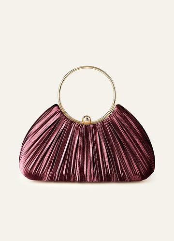 front Matching Color Metallic Satin Pleated Handbag