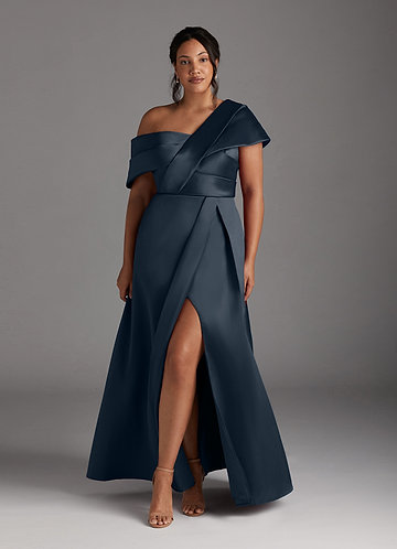 Azazie Marissa Mother of the Brides Dresses Dark Navy A-Line Pleated  Mikado Dress image1