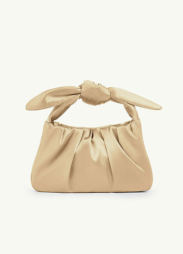 front Matching Color Metallic Satin Knotted Handle Handbag