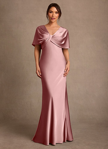 Azazie Dosia Klänningar till brudens mor Klä Tubklänning i Stretch Satin Plisserad Dammig Ros image1