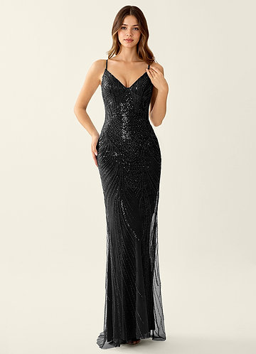 Magnolia Negro Vestido de fiesta con bordado de lentejuelas y corte sirena image1