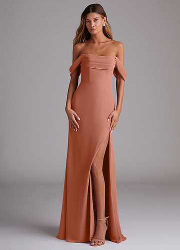 Azazie Saige Bridesmaid Dresses MAI TAI A-Line Off the Shoulder Chiffon Convertible Dress image1 0