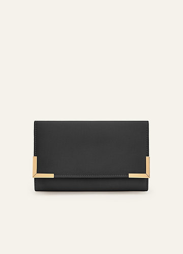 front Matching Color Stretch Satin Envelope Clutch Bag
