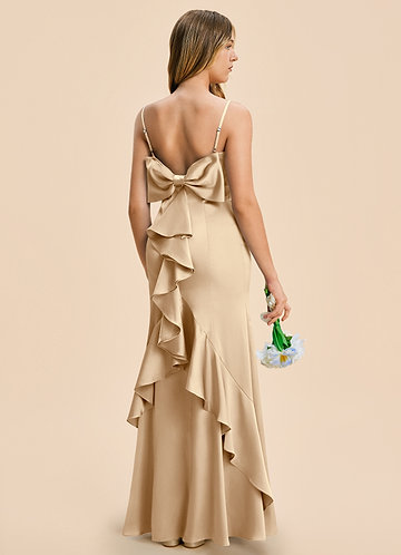 champagne junior bridesmaid dresses uk Size:4 (US 12-14) A long chiffon skirt #reyes-flats-lt-natural-woven-raffia Amsale Bridesmaids Dark Tan