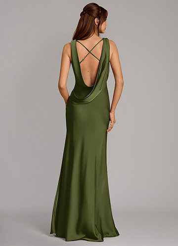 Azazie Cheryl Vestidos Dama de Honor Vestido de Oliva de Satén Elástico de Corte Sirena image1