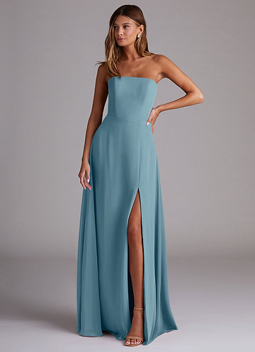 Azazie Wren Vestidos Dama de Honor Vestido de Azul Malhumorado de Gasa de Corte en A Convertible con Corte Lateral image1