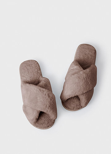 front Matching Color Cross Band Fuzzy Slippers