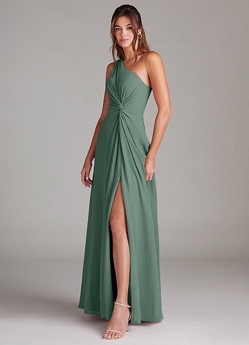 Azazie Brooke Bridesmaid Dresses Eucalyptus A-Line One Shoulder Chiffon Dress image1