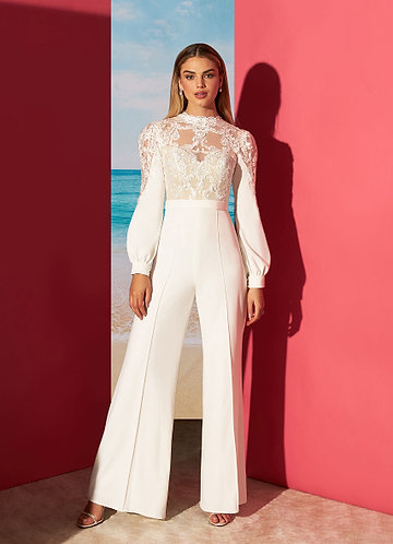 Bohemian Lace Applique Jumpsuit Jumpsuit Wedding Dress With High Neck And  Short Sleeves, Covered Button Back Country Bridal Gown From Lindaxu90,  $104.94 | DHgate.Com